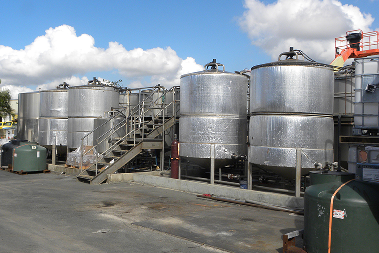 Several silos of used cooking oil.