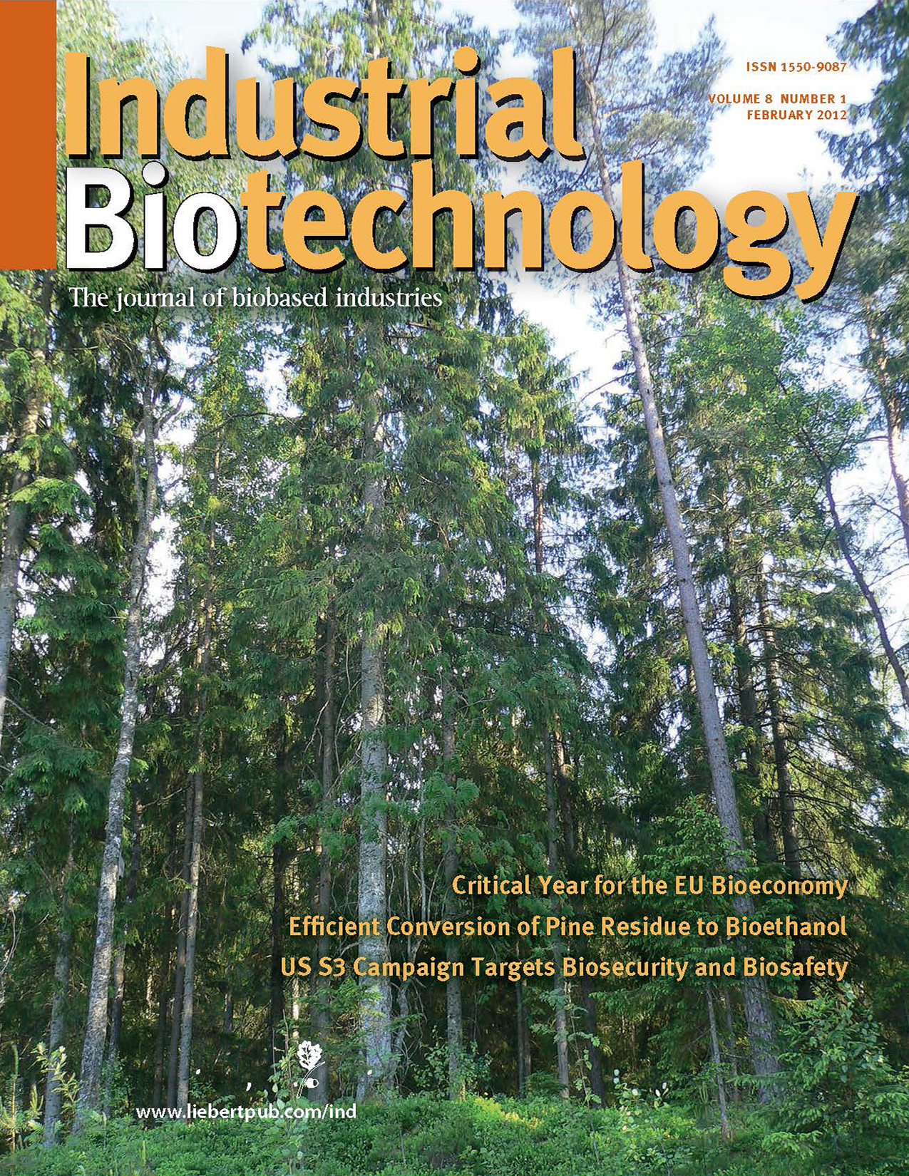 Industrial Biotechnology February 2012 cover.